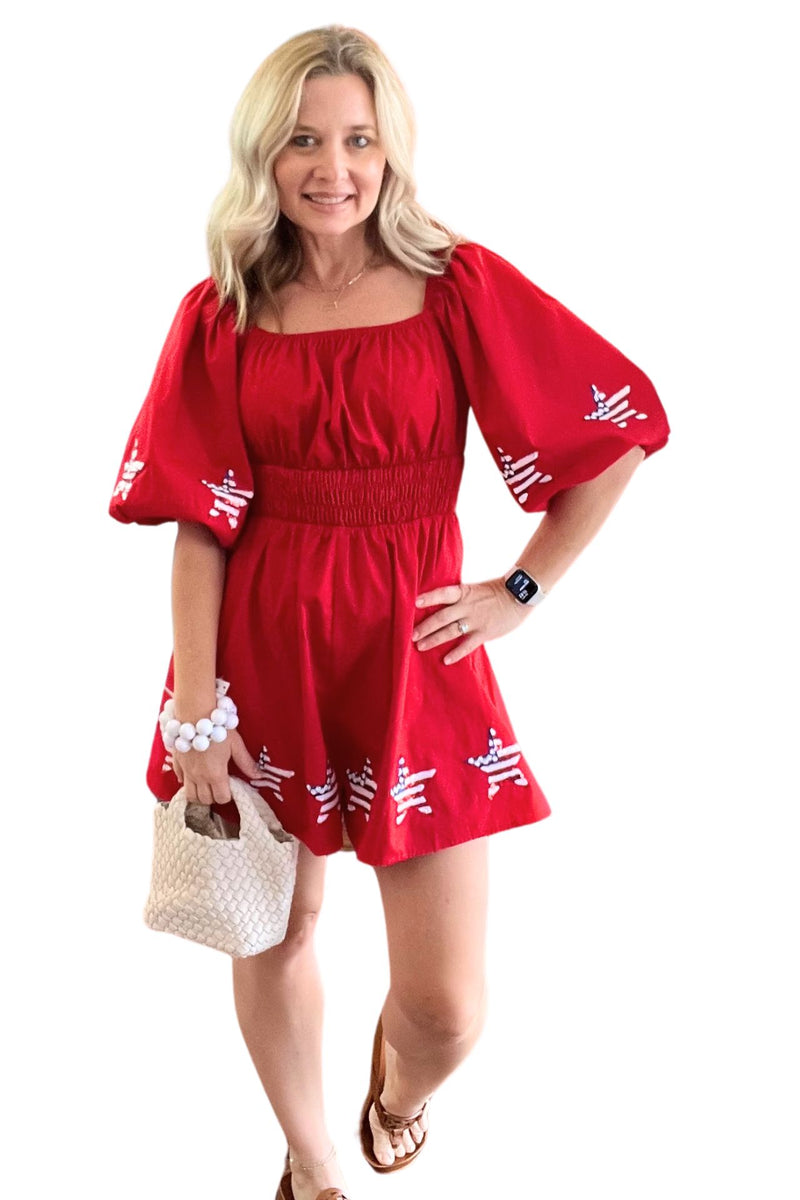 Red Sequin Star Romper