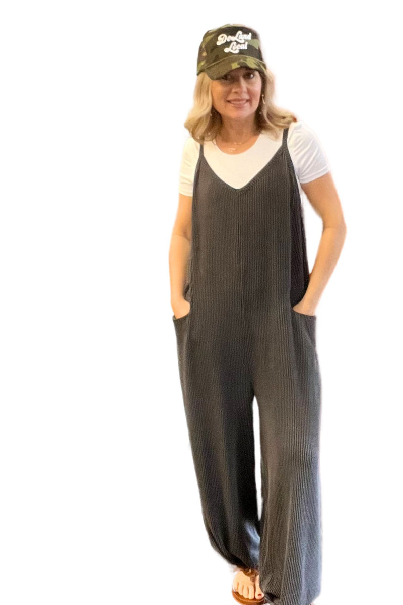Ribbed Jumpsuit with Front Pockets