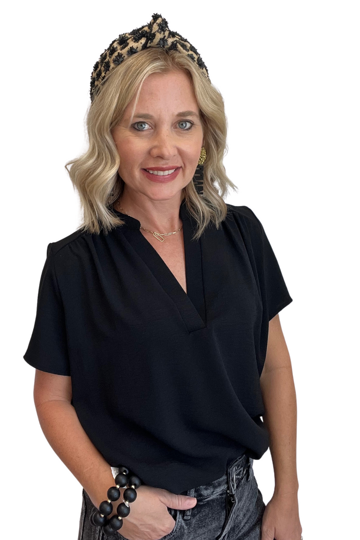 V-Neck Top with Gathered Detail at Shoulders