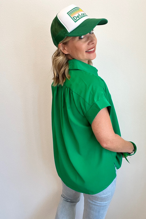 Collard Button Up Short Sleeve Top
