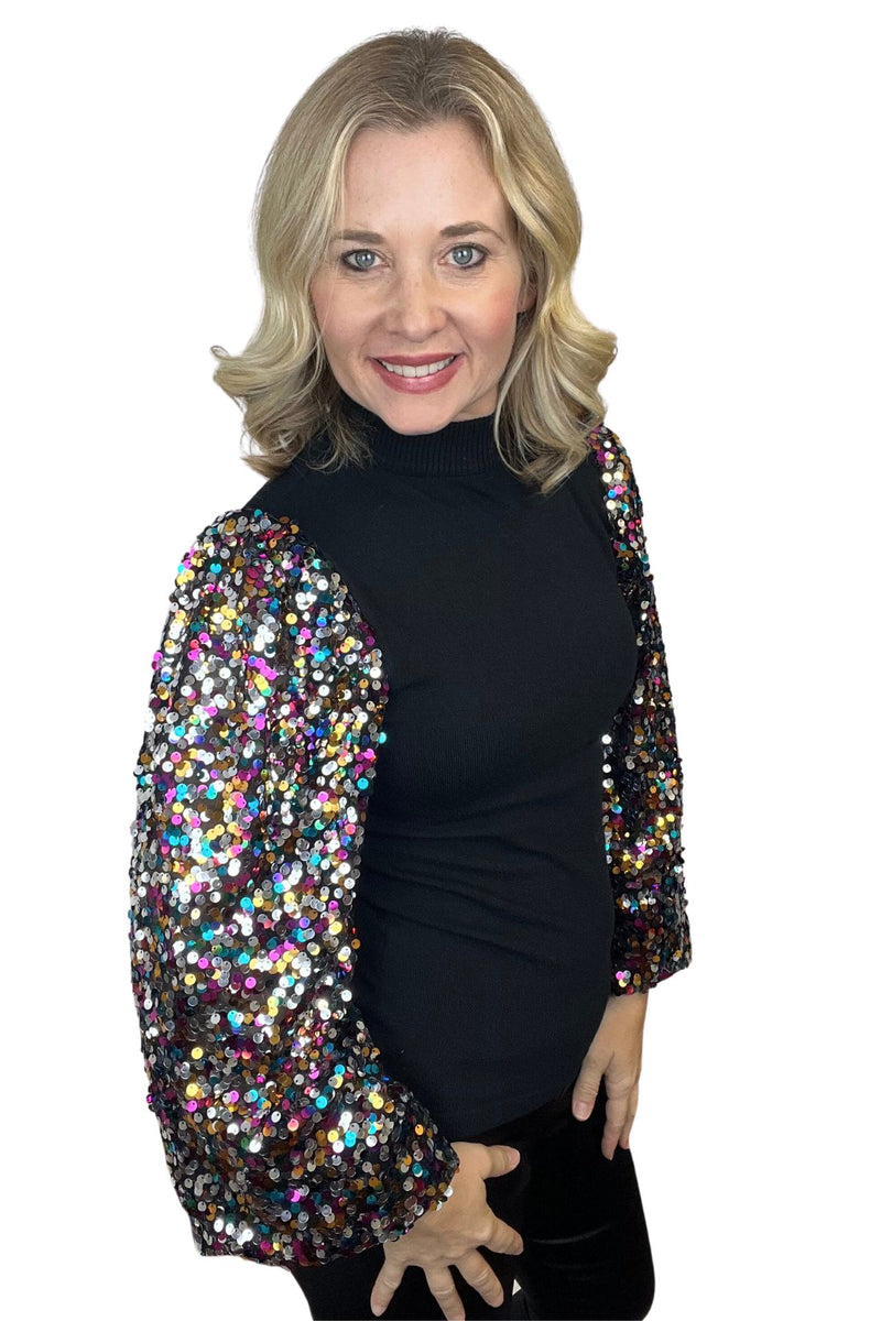 Multi Color Sequin Sleeve Knit Top