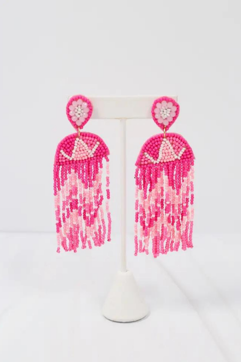Pink Beaded Fringe Earrings