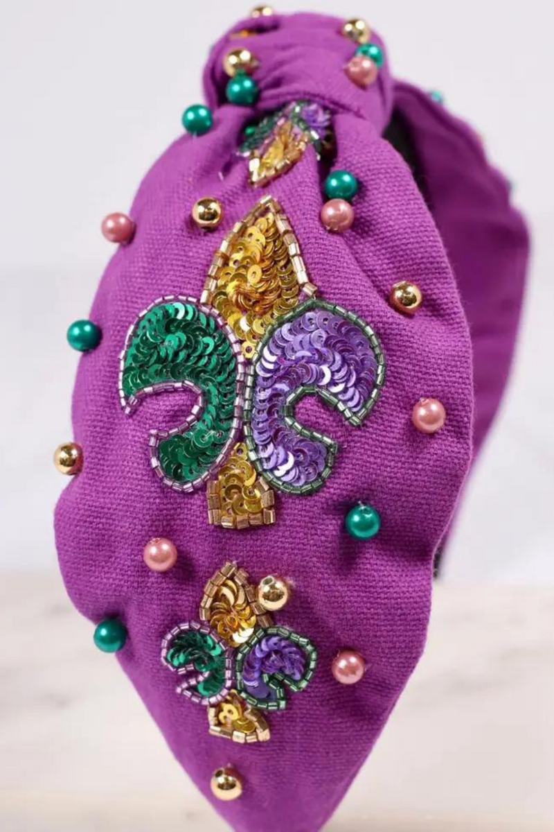 Jazzy Fleur De Lis Embellished Headband Purple