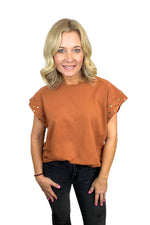 Short Sleeve Top with Stud Detail Along Sleeves