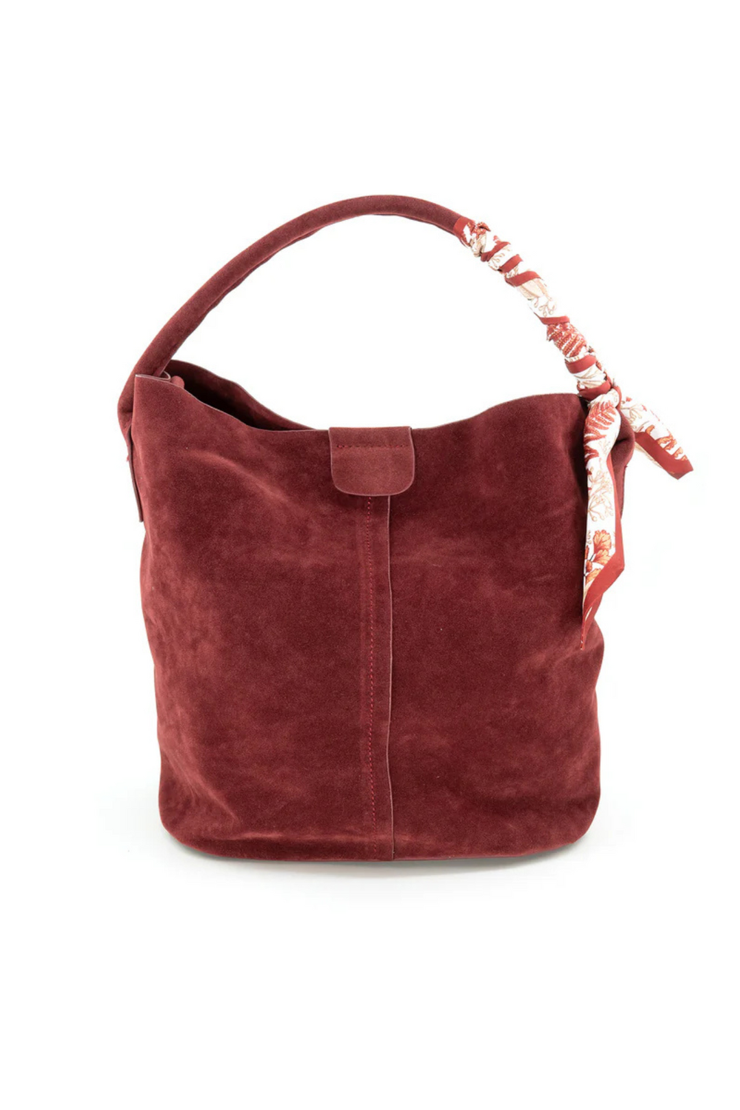 suede handbag with scarf detail