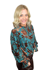 Teal and Copper Sheer Velvet Top