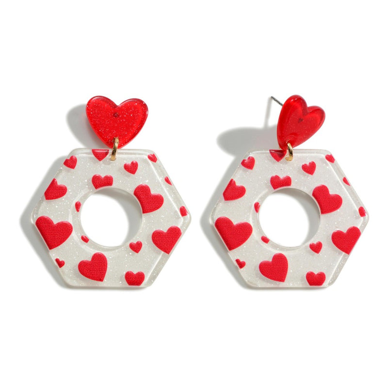 Hexagon Heart Drop Earrings