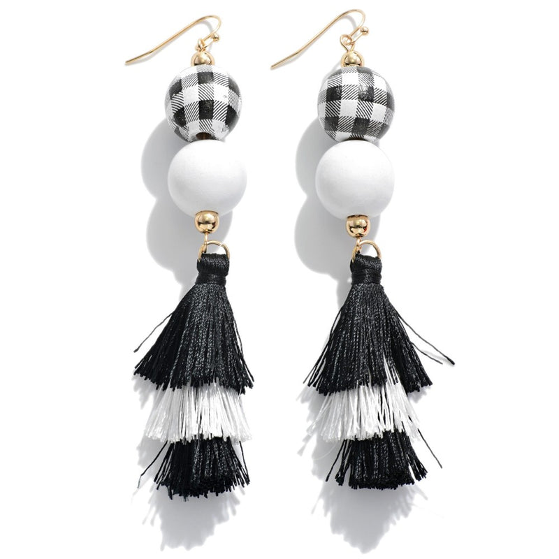 Tassel and Plaid Dangle Earrings