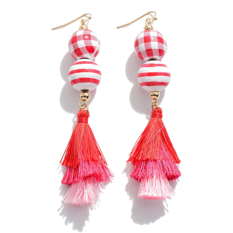 Tassel and Plaid Dangle Earrings