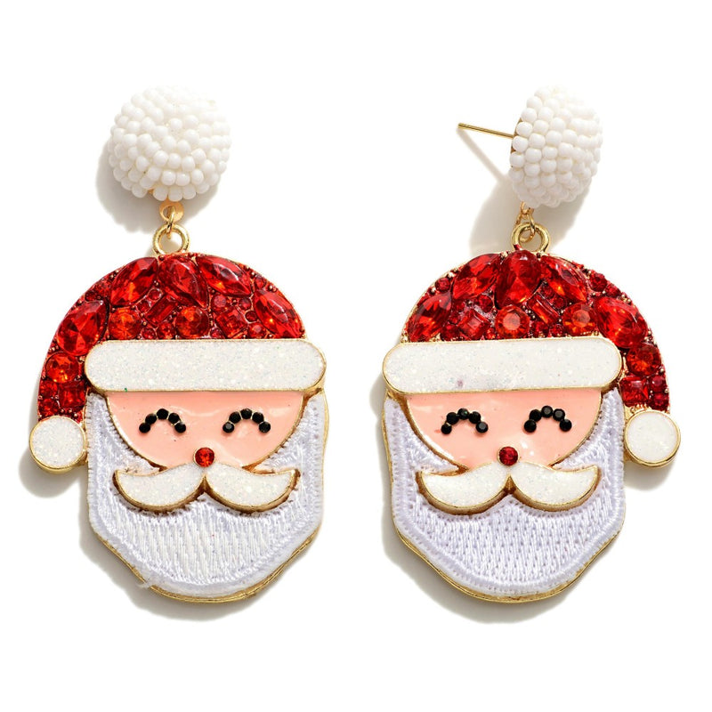 Beaded and Glittery Santa Earrings