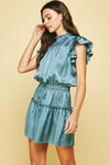 Satin Ruffle Sleeveless Dress