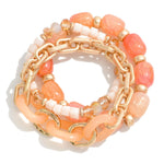Gold Chain Link and Stone Bracelet Set