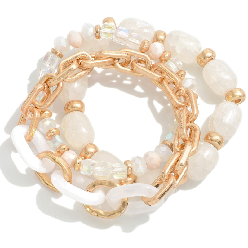 Gold Chain Link and Stone Bracelet Set