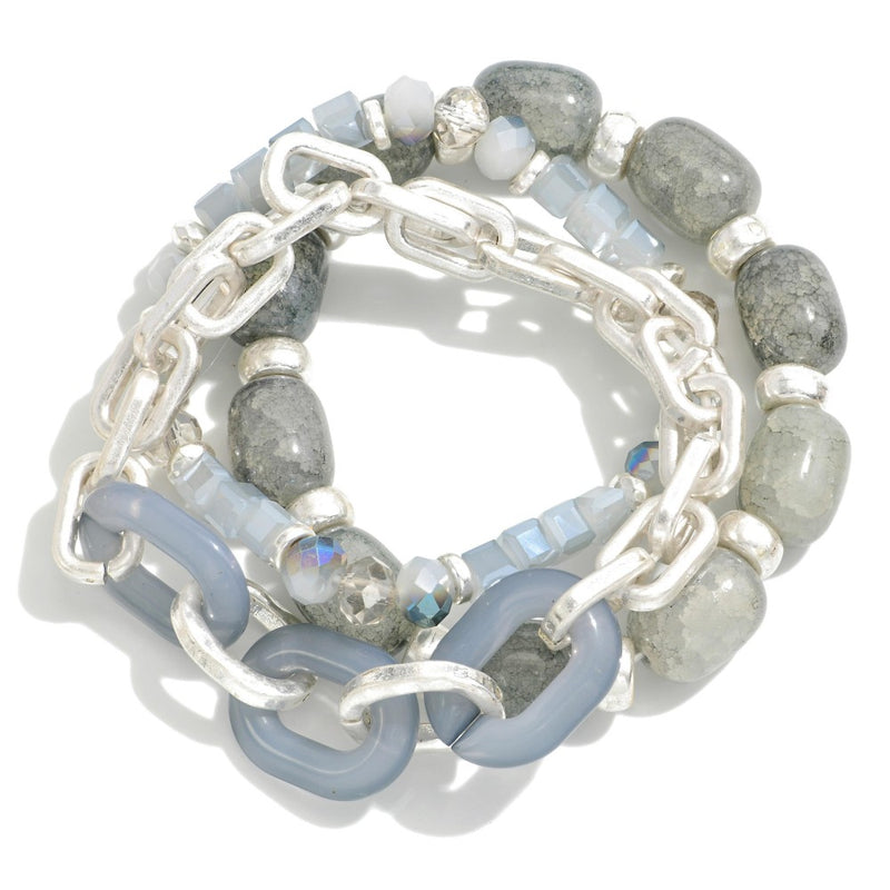 Gold Chain Link and Stone Bracelet Set