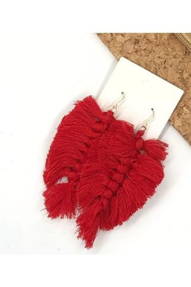 Red Macrame Leaf Earrings