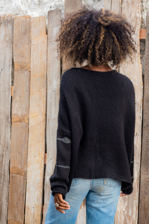 Wooden Ships Black and Silver Striped Sweater