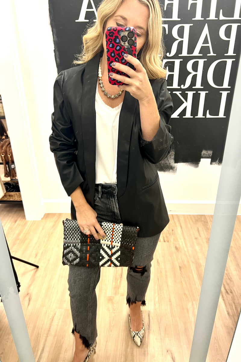 Black Faux Leather Blazer