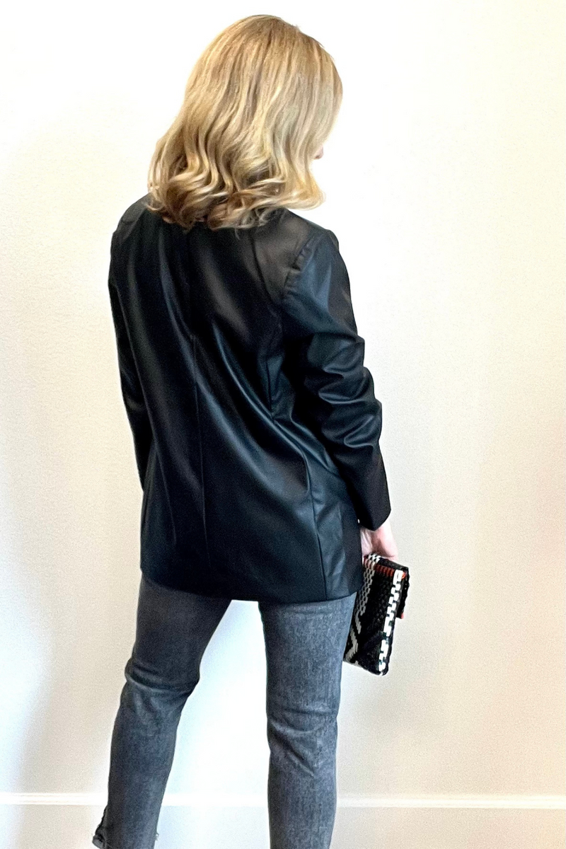 Black Faux Leather Blazer