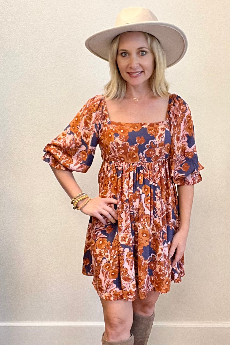 Navy Floral Mini Dress
