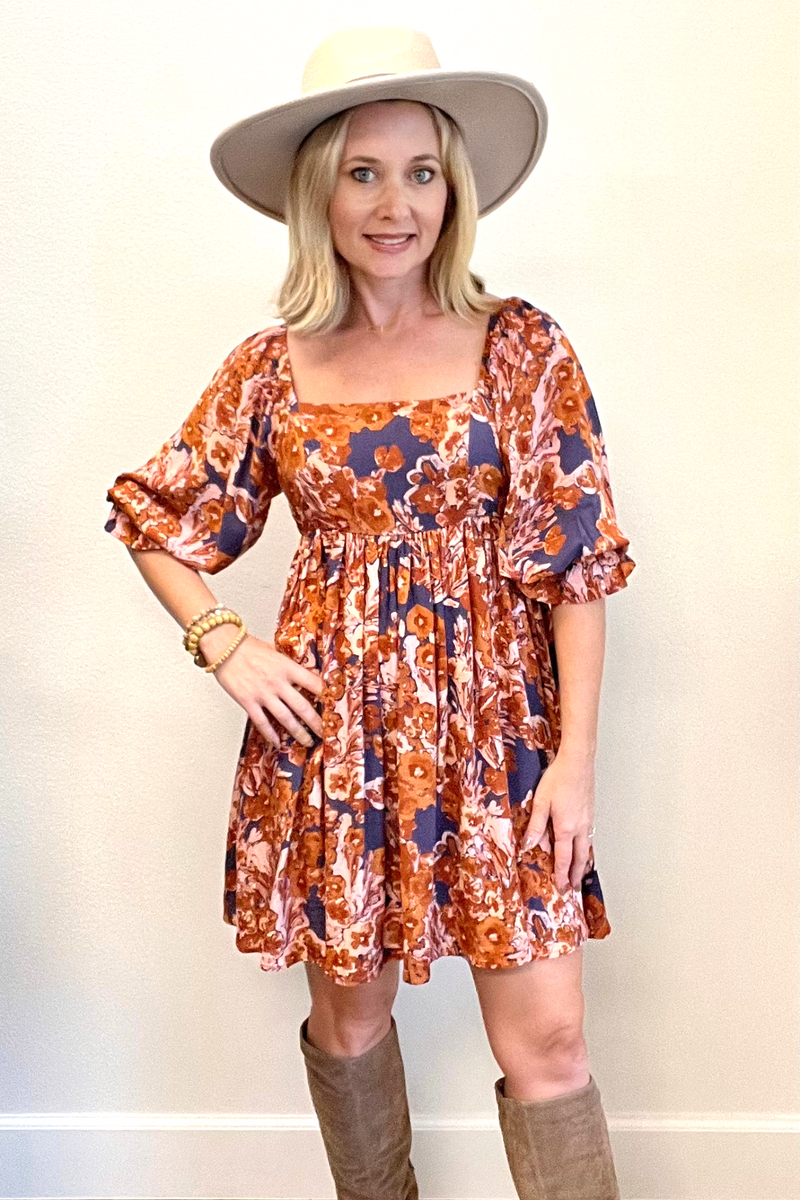 Navy Floral Mini Dress