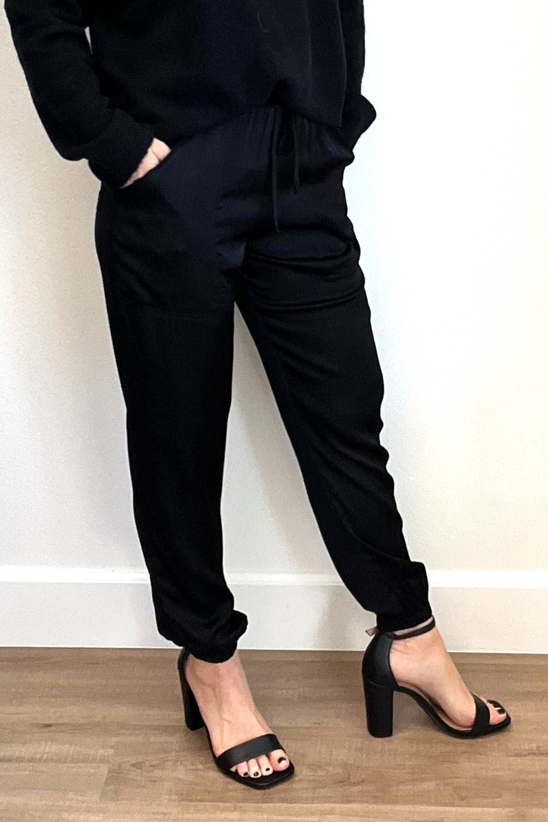 Black Satin Joggers