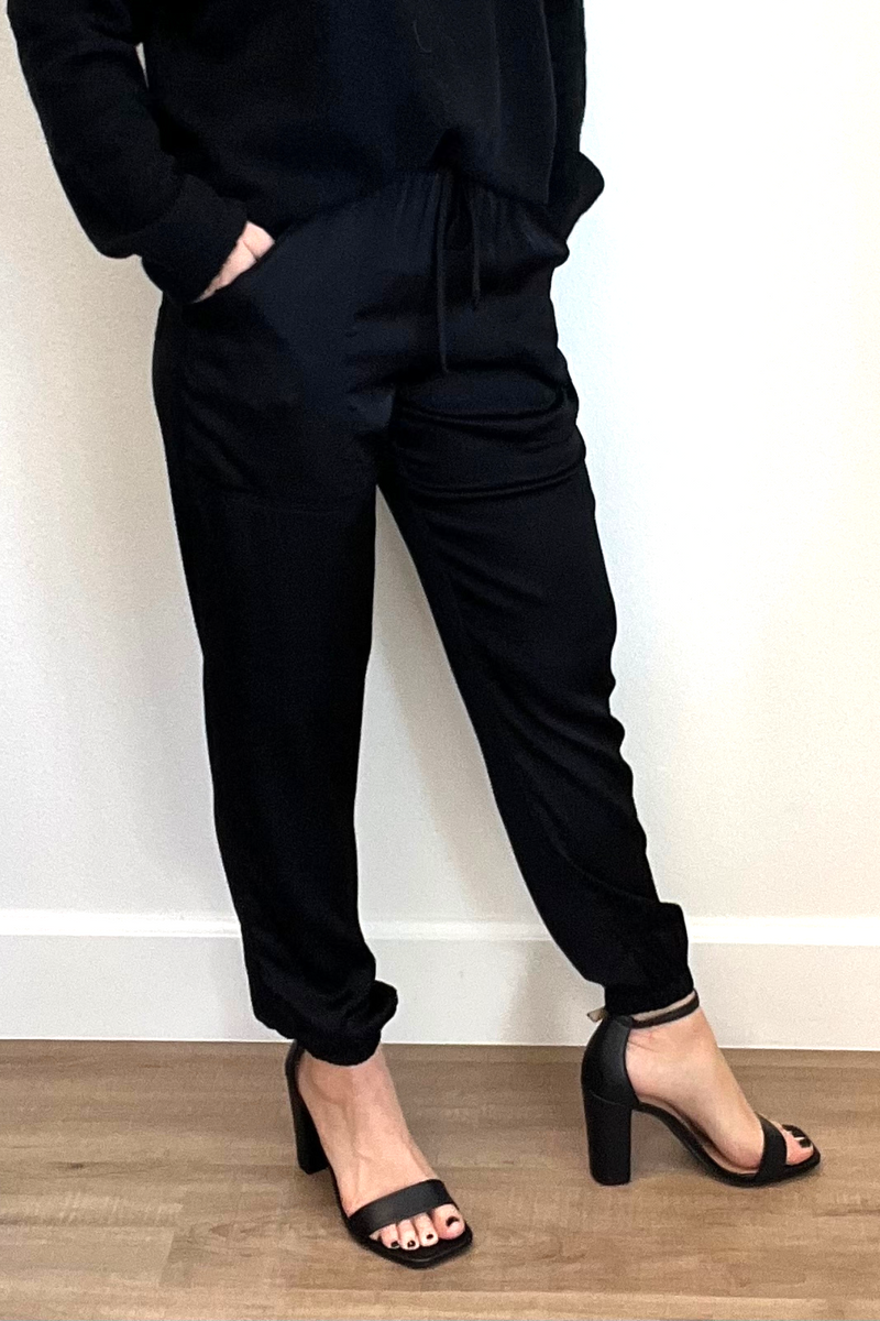 Black Satin Joggers