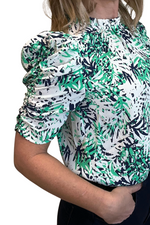 Ruched Sleeve Fern Print Top