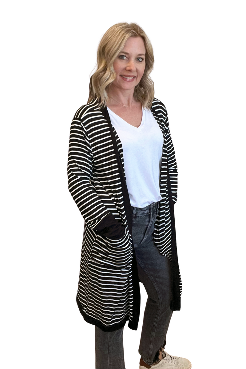 Black and White Striped Cardigan