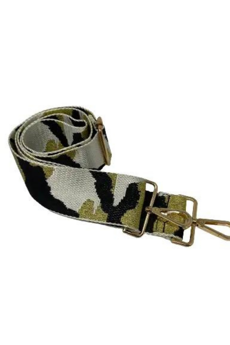 Black, White, and Gold Glitter Camo Guitar Bag Strap