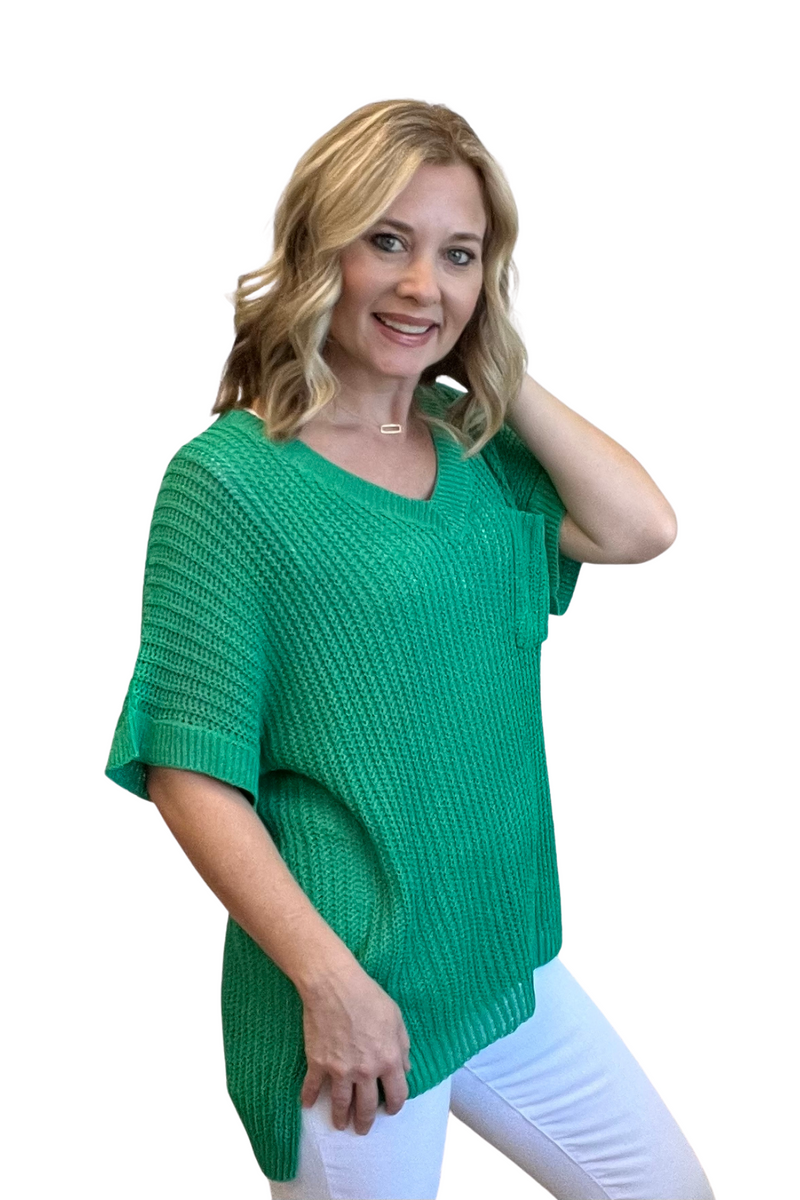 Loose Fit Short Sleeve Knit Sweater