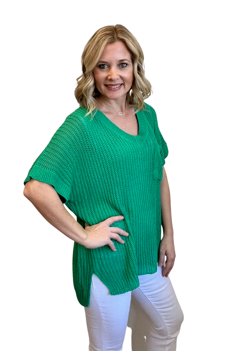 Loose Fit Short Sleeve Knit Sweater
