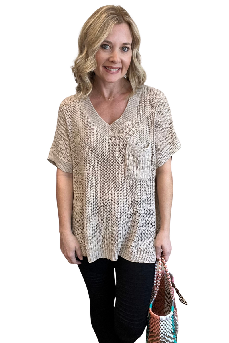 Loose Fit Short Sleeve Knit Sweater