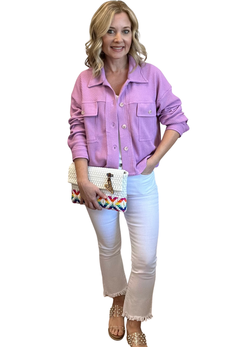 Waffle Knit Button Up Cropped Jacket