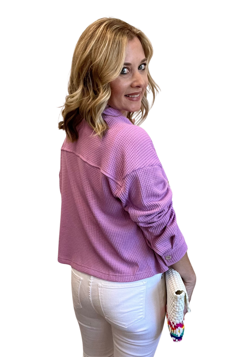 Waffle Knit Button Up Cropped Jacket