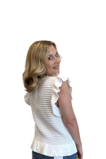 White Knit Ruffle Sleeve Top