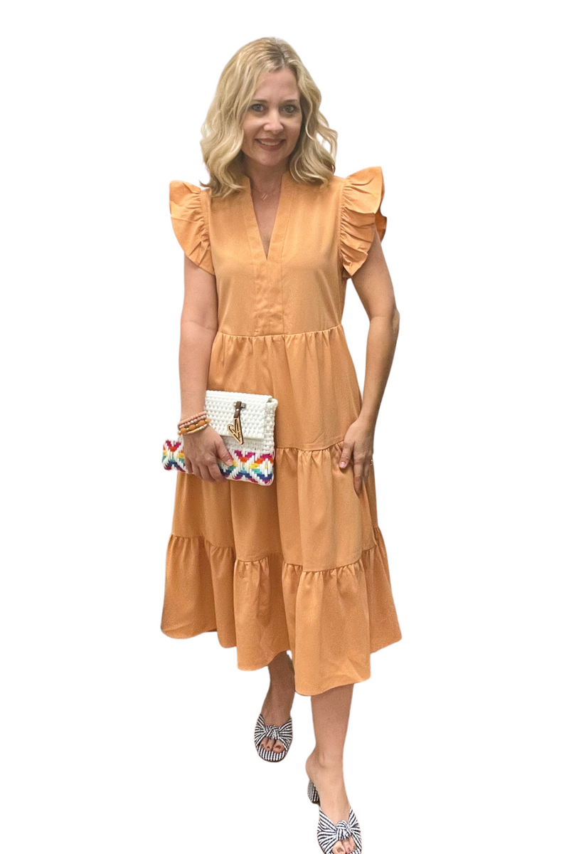 V-Neck Tiered Midi Dress