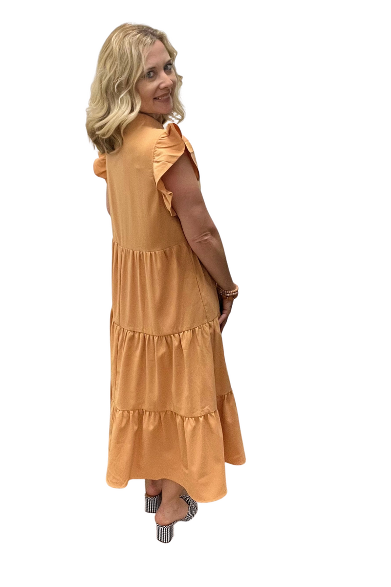 V-Neck Tiered Midi Dress