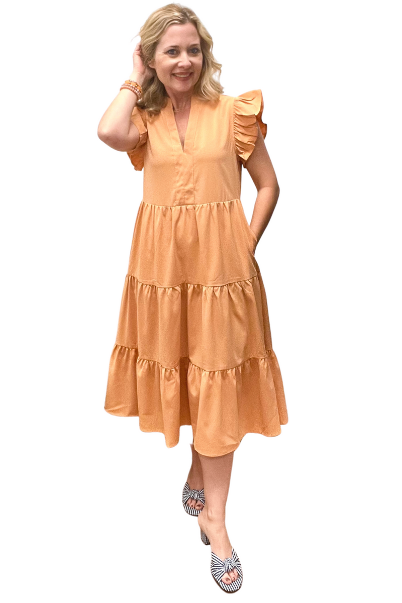 V-Neck Tiered Midi Dress