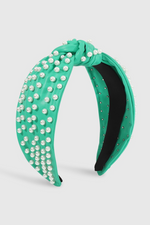 Vegan Leather Headband with Faux Pearls