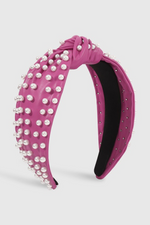 Vegan Leather Headband with Faux Pearls