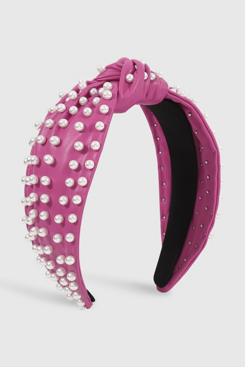 Vegan Leather Headband with Faux Pearls