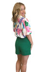 Kelly Green Belted Shorts
