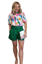 Kelly Green Belted Shorts