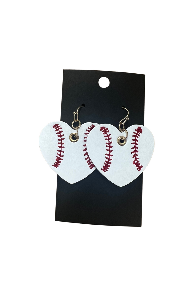 Heart Baseball Earrings