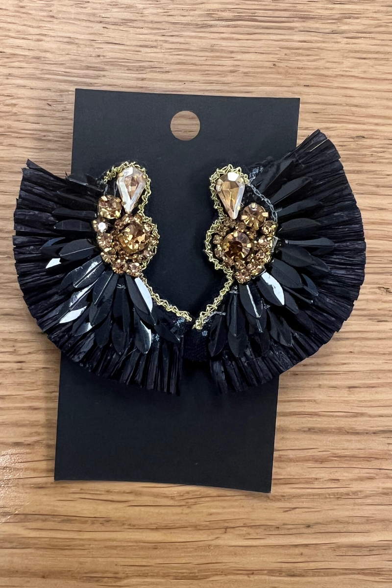 Black Rafia Wing Earrings