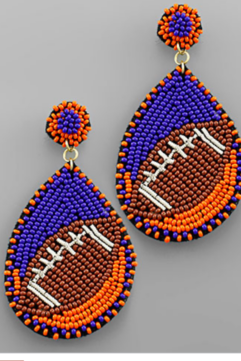 Orange and Blue Beaded Football Earrings