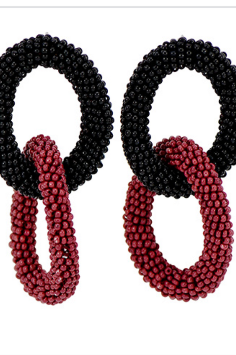 Black and Burgundy Beaded Linked Earrings