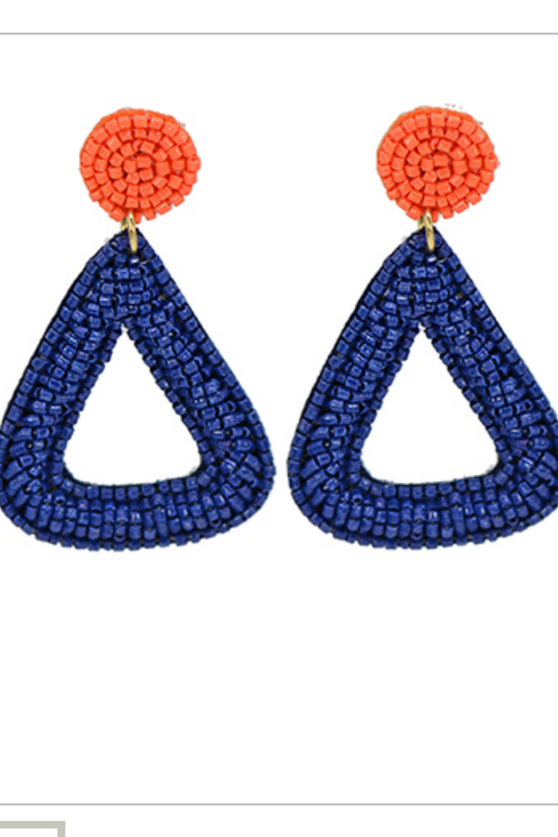 Orange and Blue Triangle Beaded Earrings