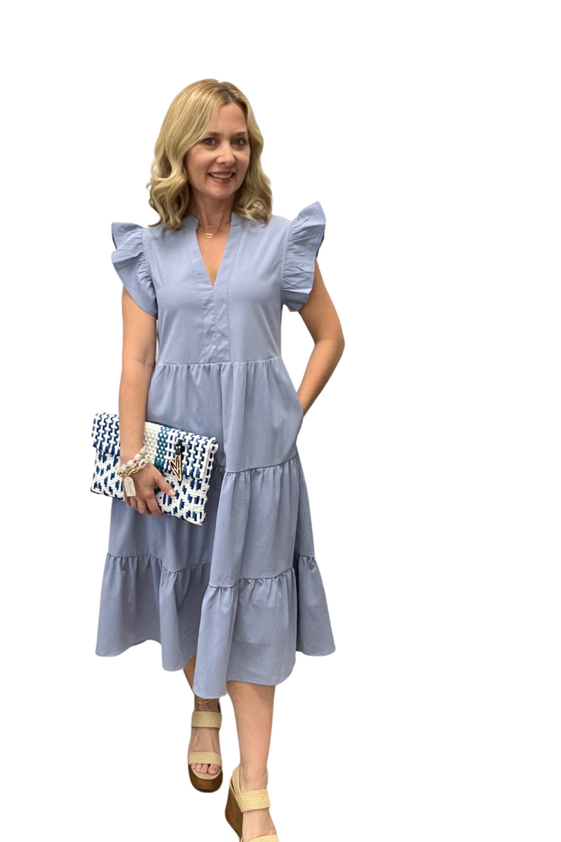 V-Neck Tiered Midi Dress