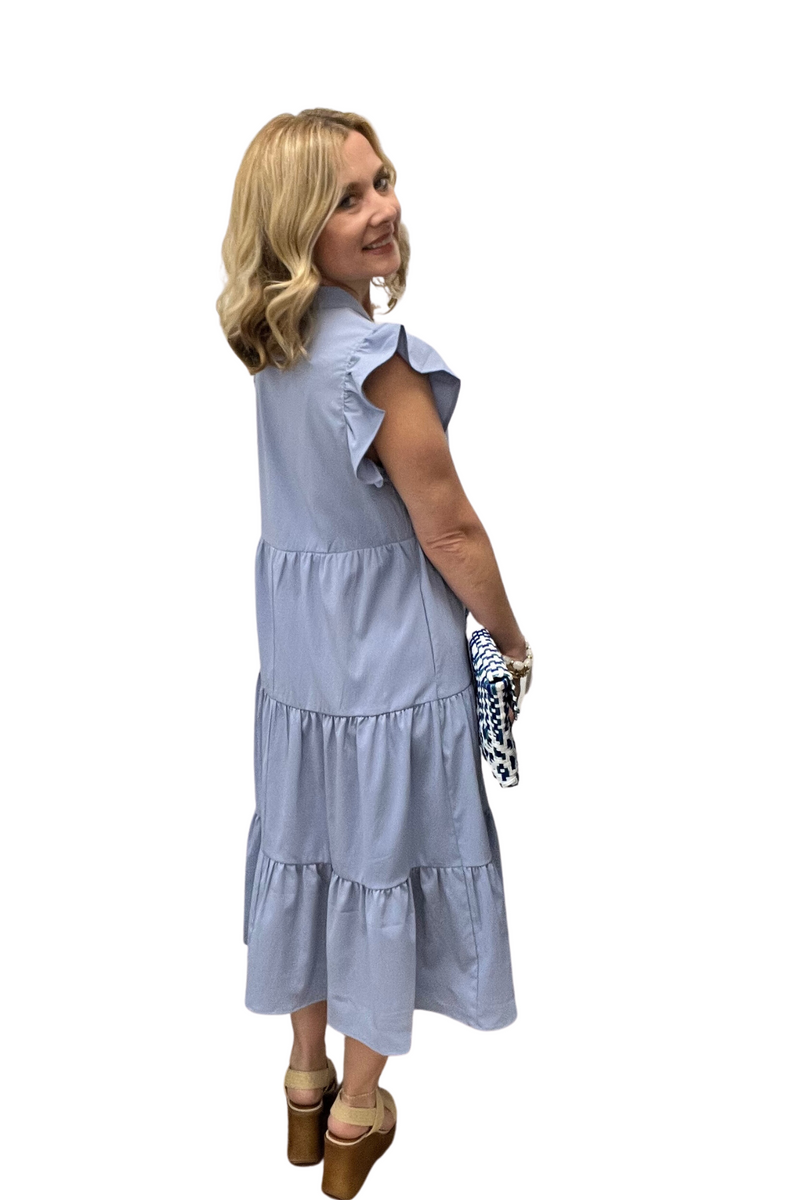 V-Neck Tiered Midi Dress